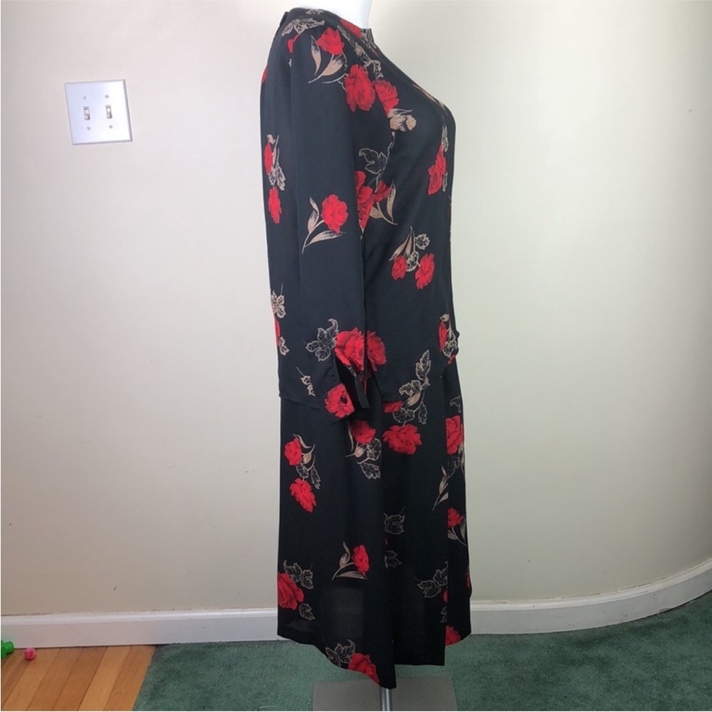 Vintage Alfred Dunner Skirt Set Black Long Sleeve Red Rose - Picture 4 of 8